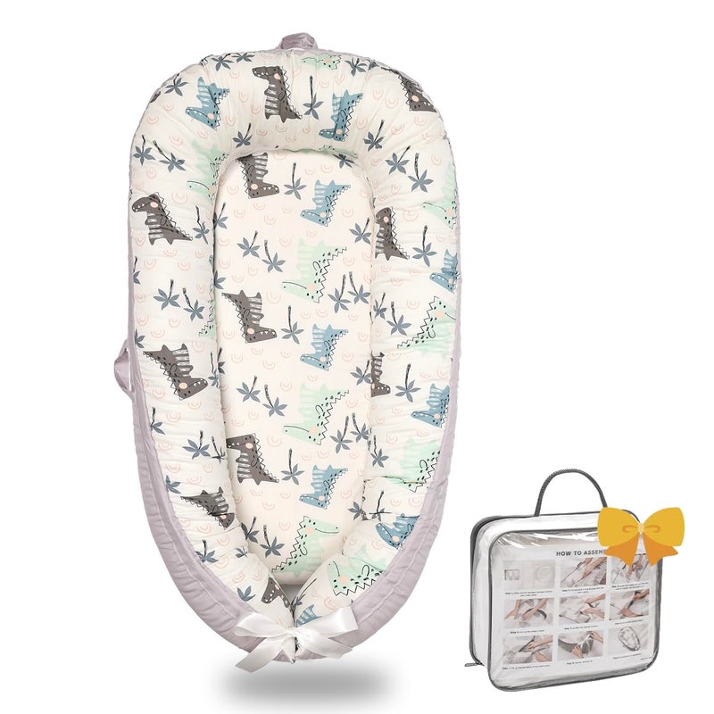Bubbyhuts Baby Lounger-Breathable and Soft Organic 100% Cotton, Portable Infant Lounger with Removable Lounger Cover, Floor Lounger for Newborn - Dinosaur World - Image 1